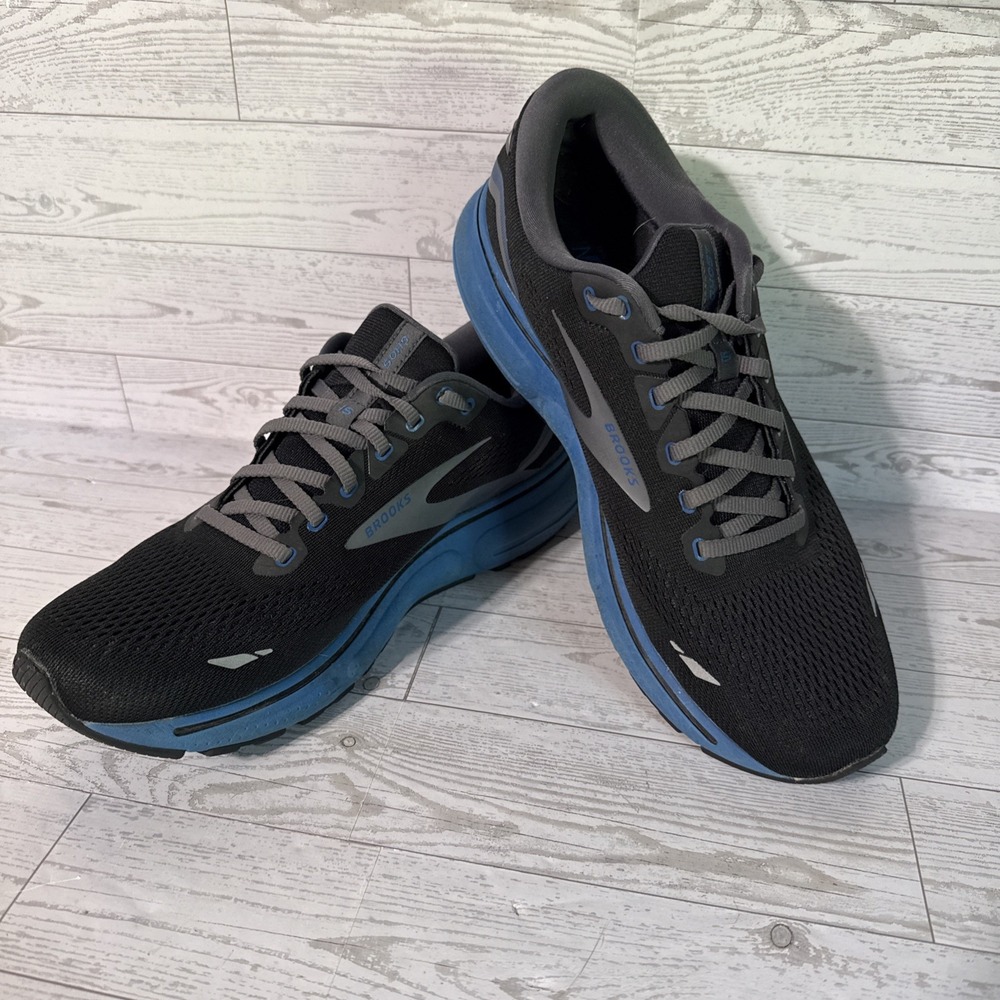 Brooks Ghost 15 Men Running Shoes Sz 10.5 Black/Blackened Pearl/Blue Sneakers